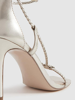Reiss Paige Plait Strap Leather Stiletto Sandals, Pale Gold