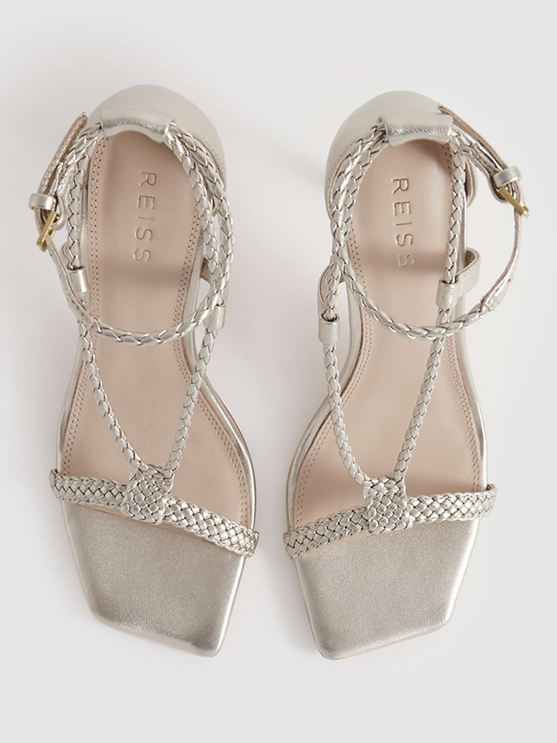 Buy Reiss Paige Plait Strap Leather Stiletto Sandals, Pale Gold Online at johnlewis.com