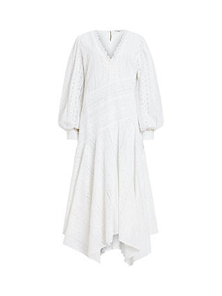 AllSaints Aviana Broderie Organic Cotton Midi Dress, Off White