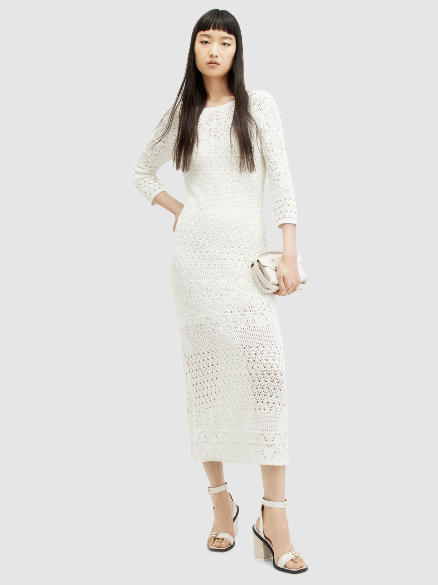 AllSaints Briar Knitted Midi Dress, Chalk White, XS