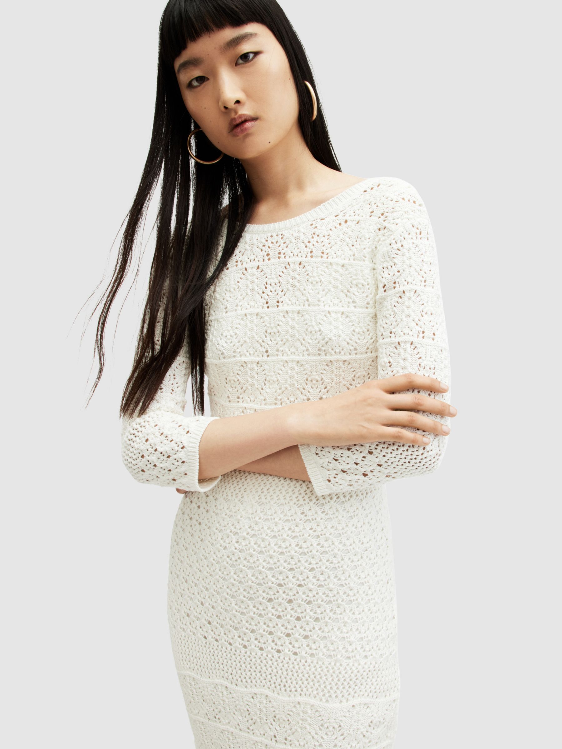 AllSaints Briar Knitted Midi Dress, Chalk White, XS