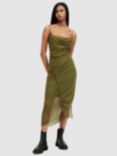 AllSaints Ulla Ruched Bodycon Midi Dress, Olive Green