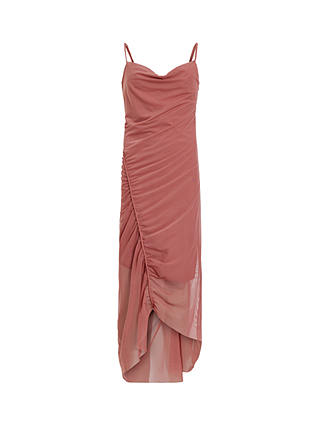 AllSaints Ulla Ruched Bodycon Midi Dress, Rich Pink