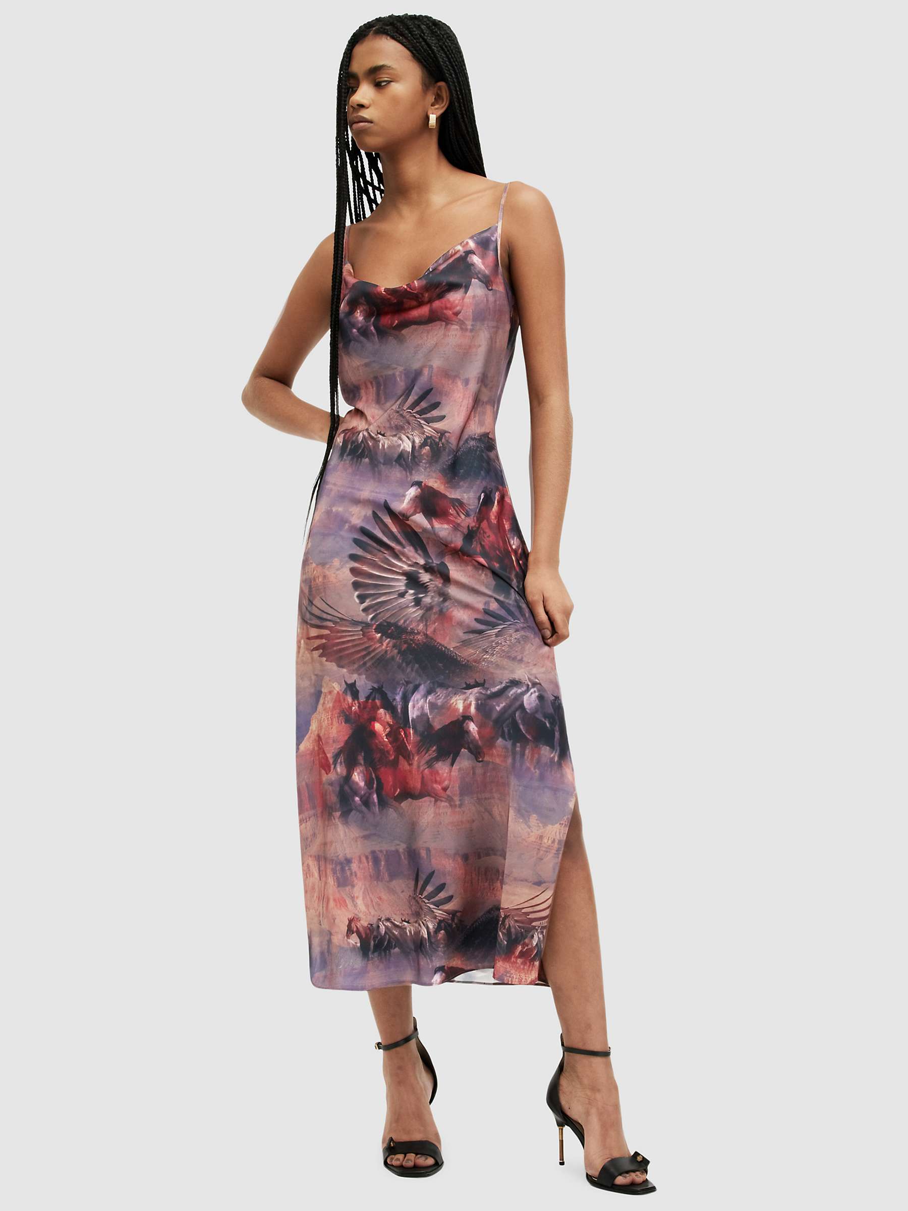 Buy AllSaints Hadley Colca Cowl Neck Midi Dress, Canyon Purple/Multi Online at johnlewis.com