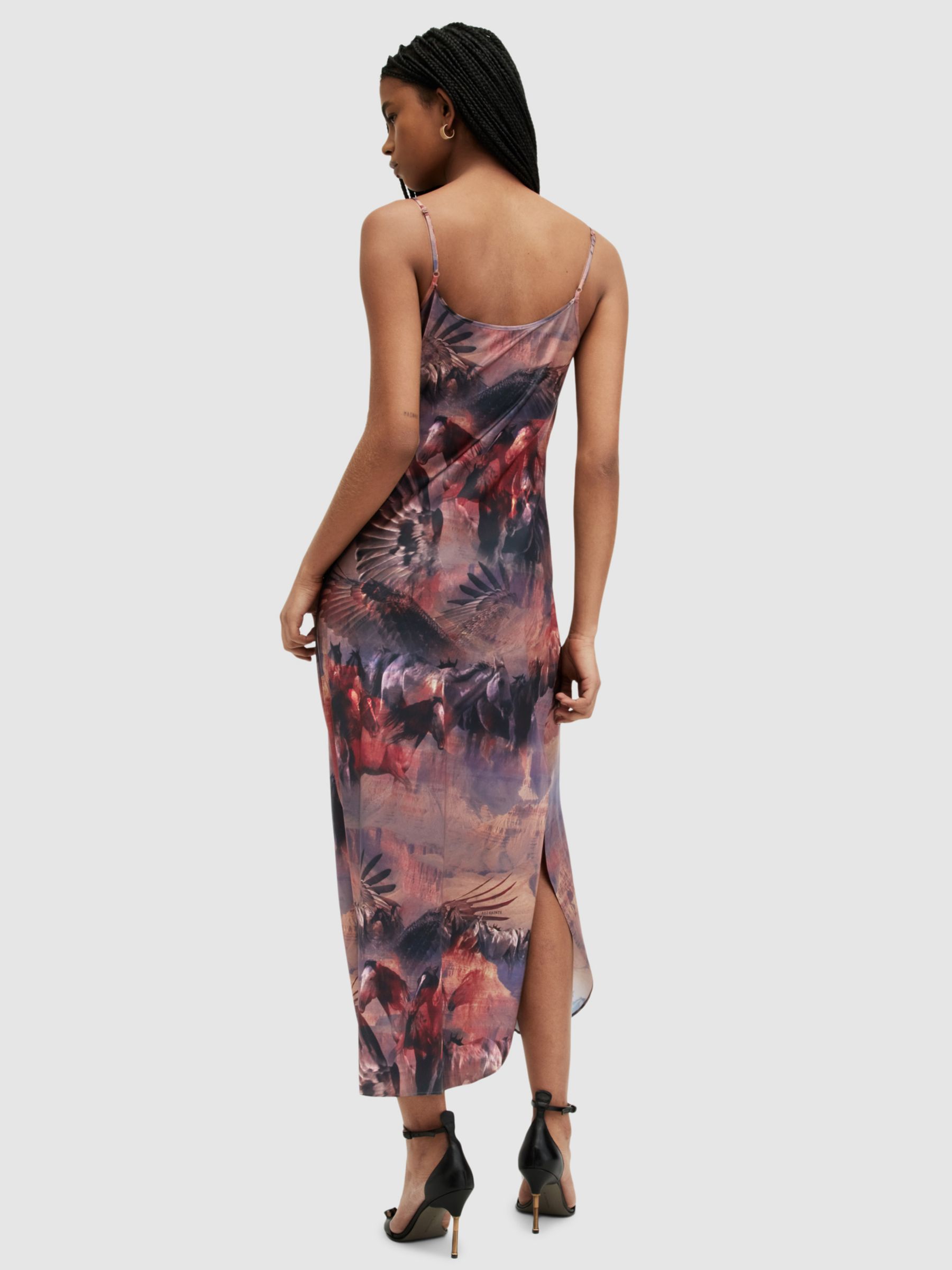AllSaints Hadley Colca Cowl Neck Midi Dress, Canyon Purple/Multi, 6