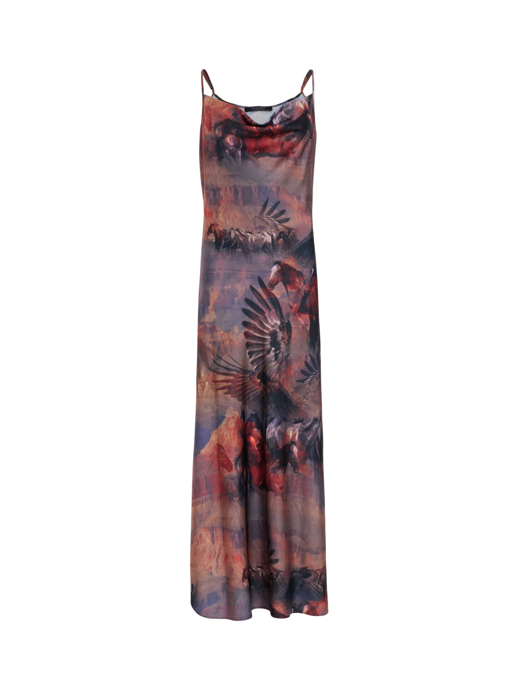 AllSaints Hadley Colca Cowl Neck Midi Dress, Canyon Purple/Multi at ...