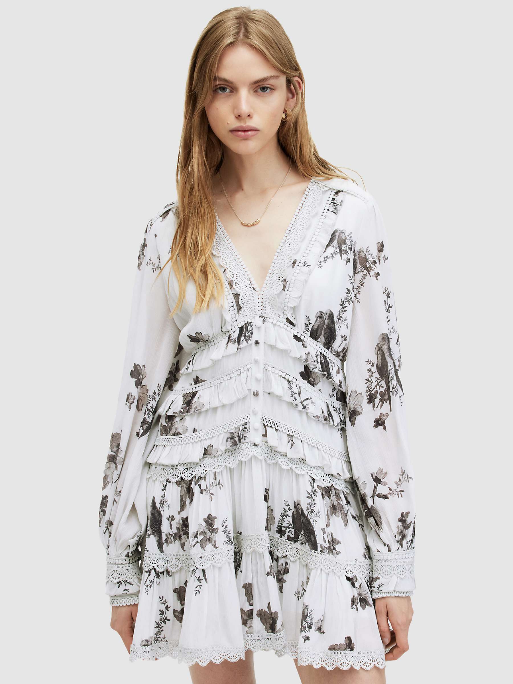 Buy AllSaints Zora Iona Lace Trim Mini Dress, White/Multi Online at johnlewis.com