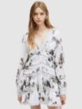 AllSaints Zora Iona Lace Trim Mini Dress, White/Multi, White/Multi