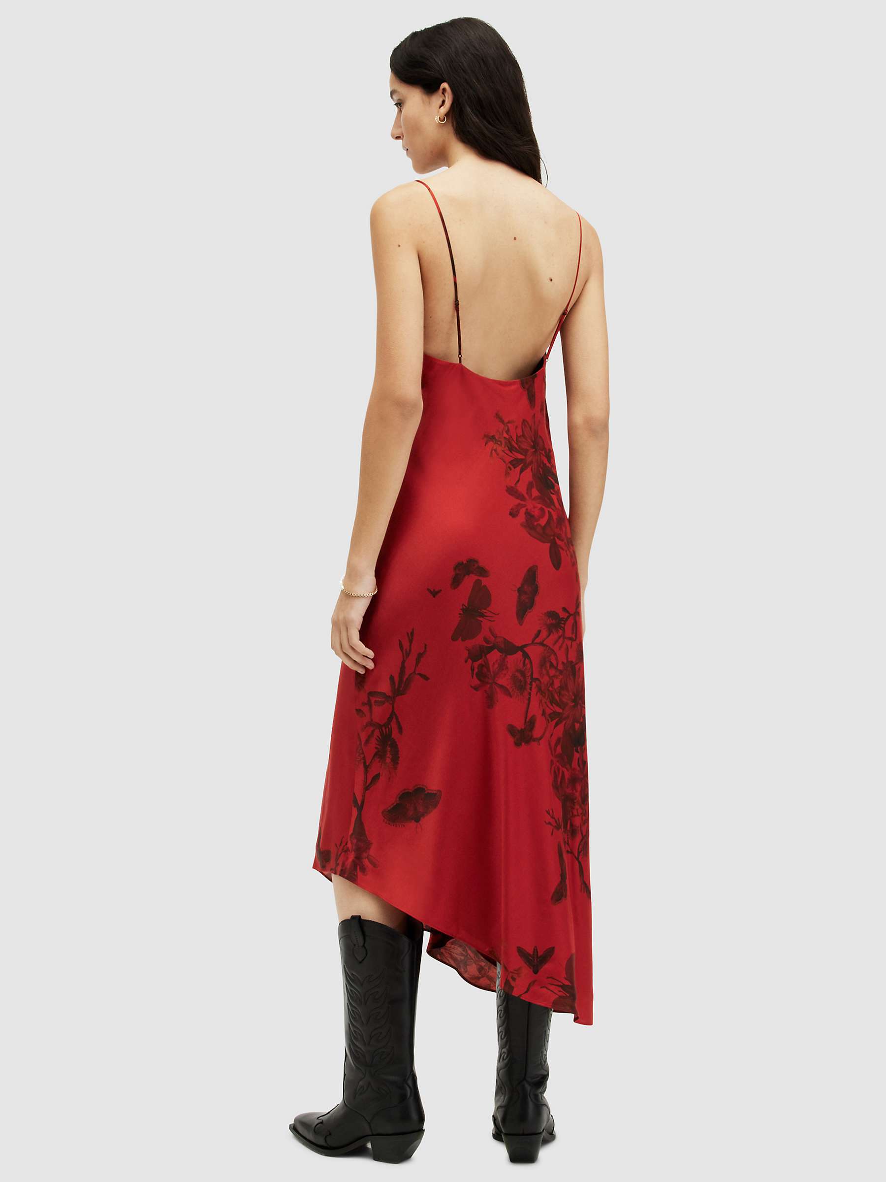 Buy AllSaints Alexia Sanibel Midi Silk Blend Floral Dress, Rust Red Online at johnlewis.com