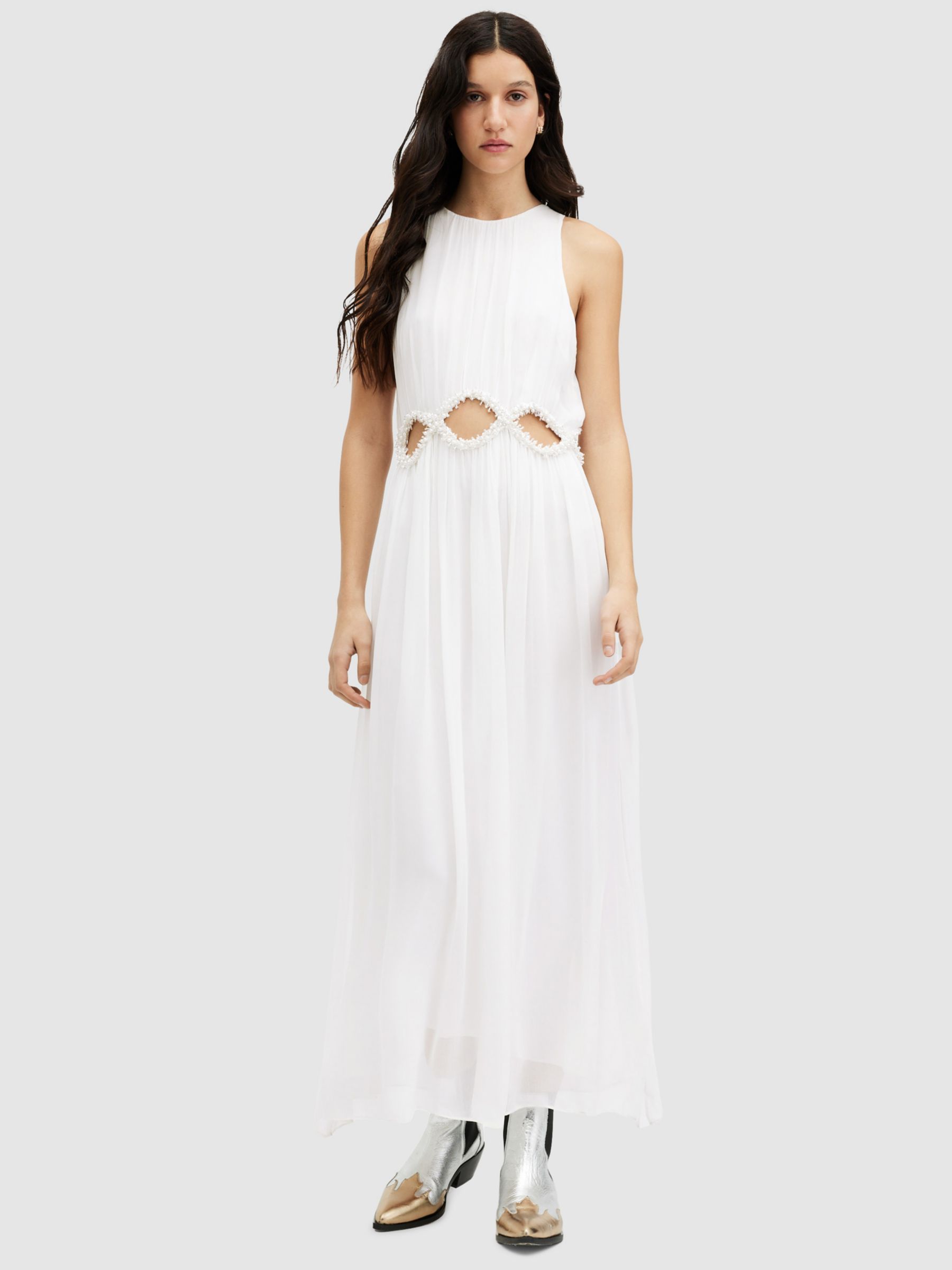 AllSaints Mabel Embellished Maxi Dress, Off White, 6