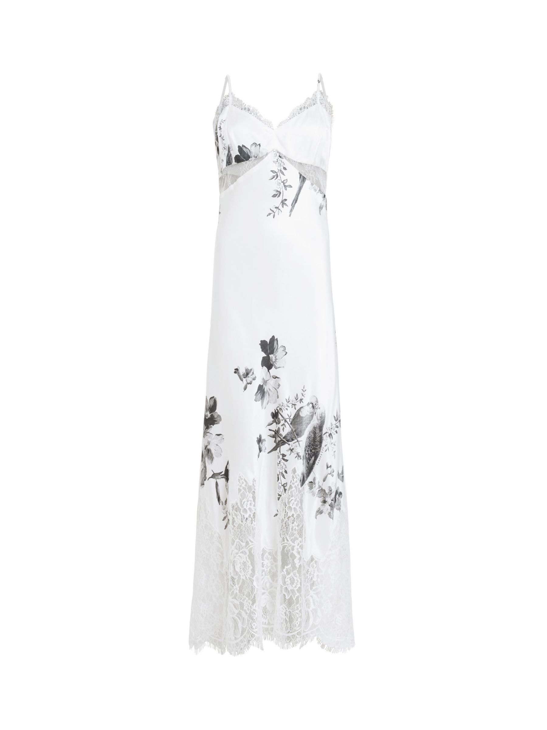 AllSaints Evangelia Iona Floral Maxi Silk Blend Dress, Off White, 12