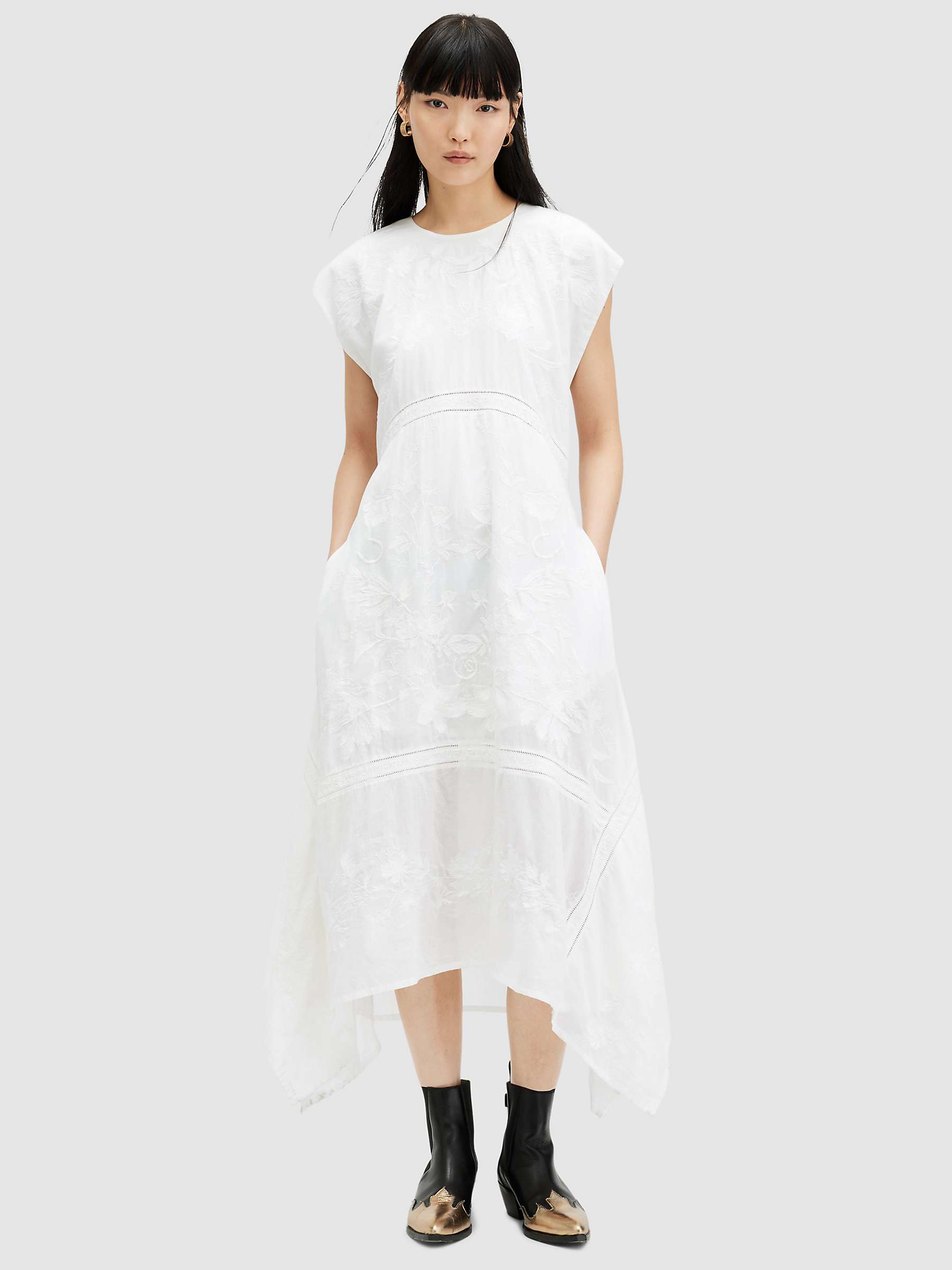 Buy AllSaints Gianna Embroidered Midi Dress, Off White Online at johnlewis.com