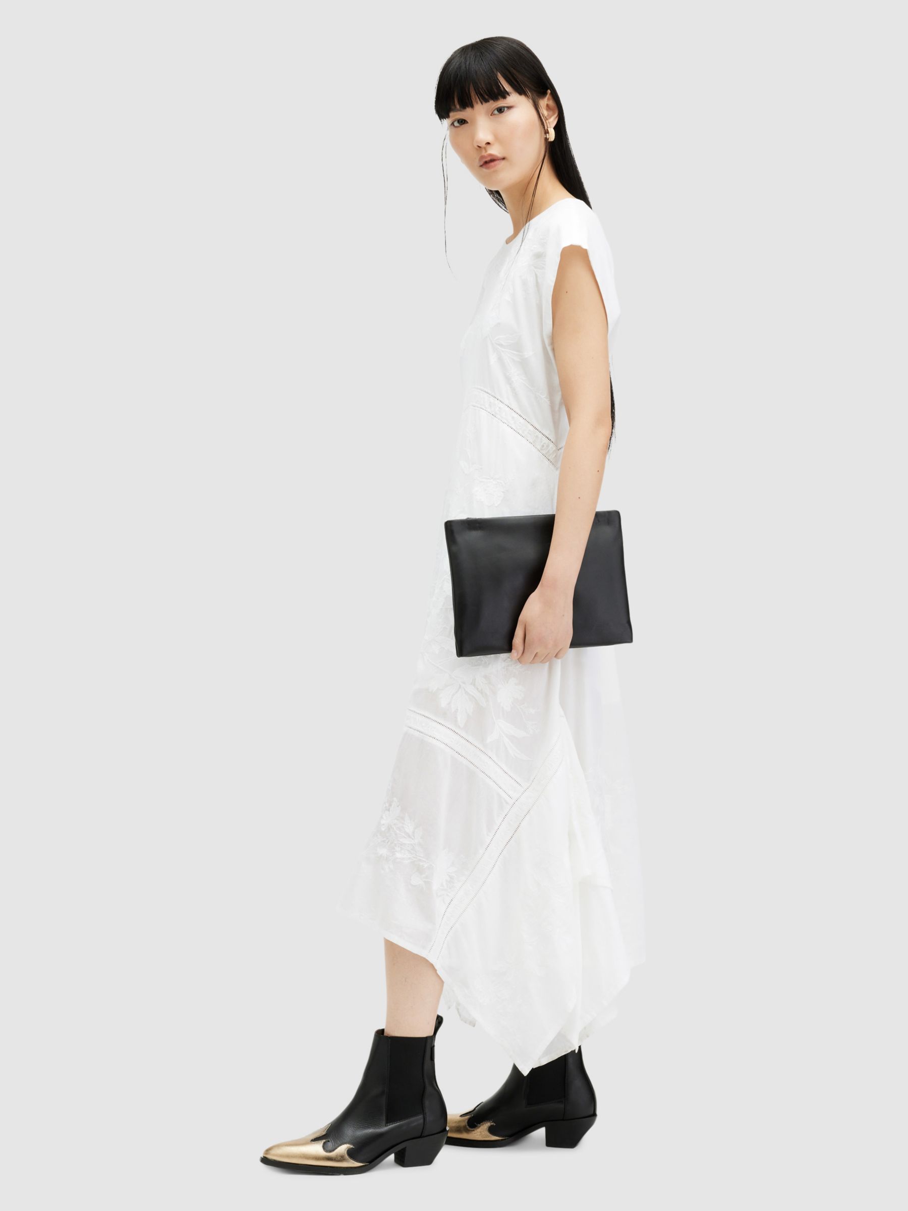 AllSaints Gianna Embroidered Midi Dress, Off White, 12