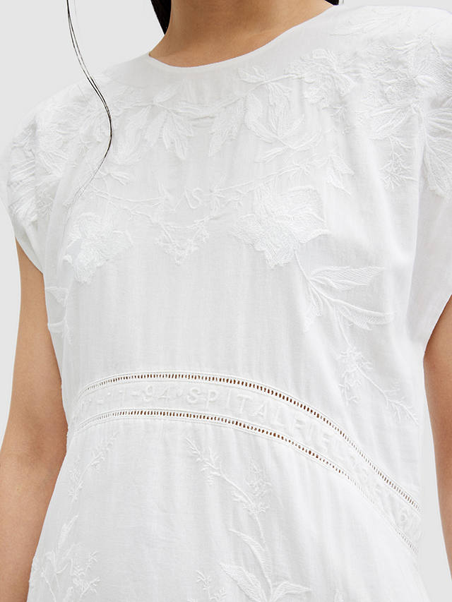 AllSaints Gianna Embroidered Midi Dress, Off White