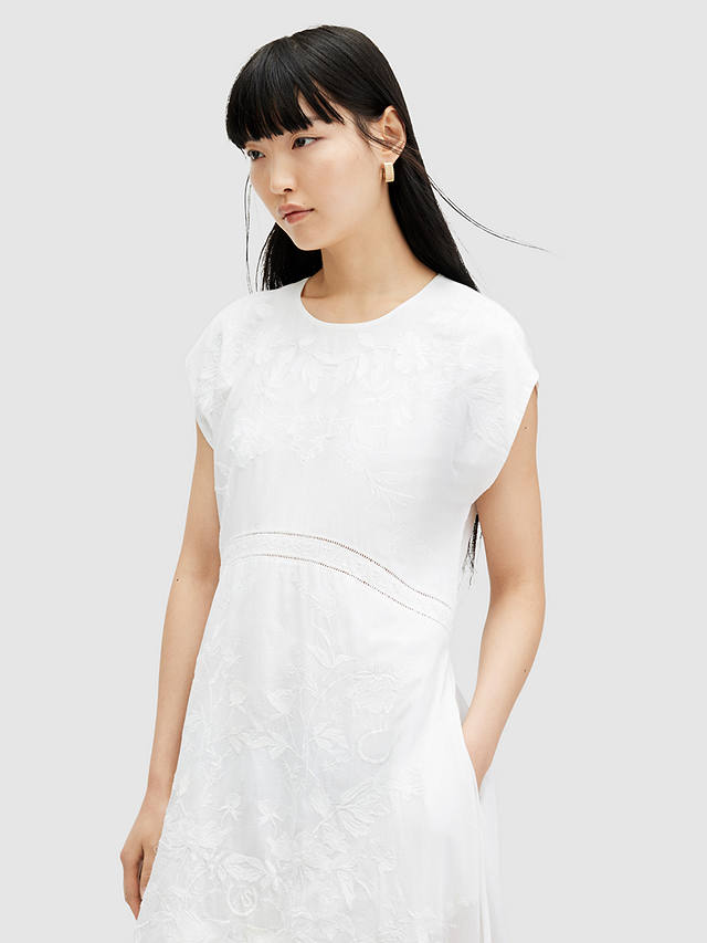 AllSaints Gianna Embroidered Midi Dress, Off White