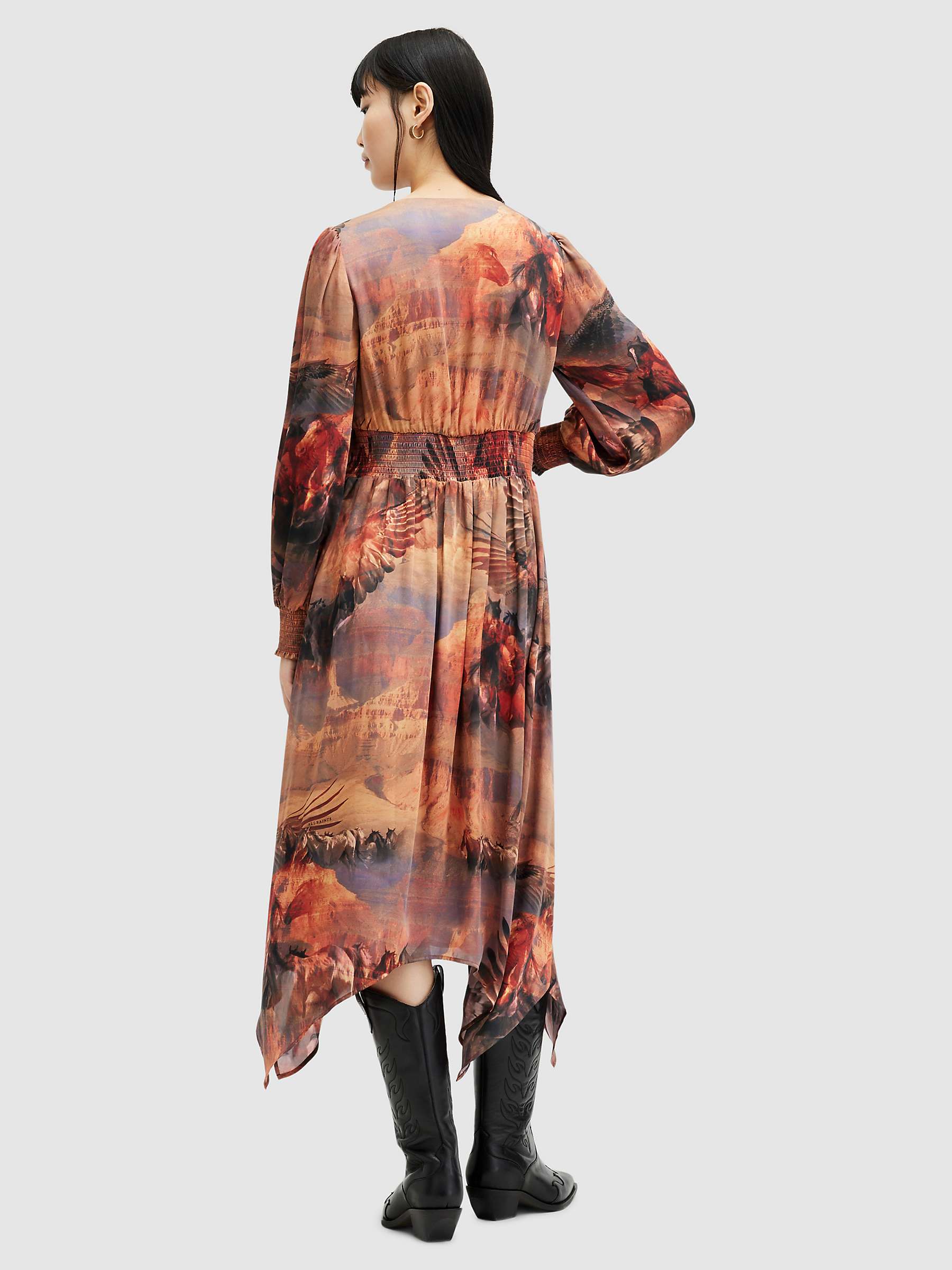 Buy AllSaints Estelle Colca Abstract Print Hanky Hem Midi Dress, Canyon Purple/Multi Online at johnlewis.com