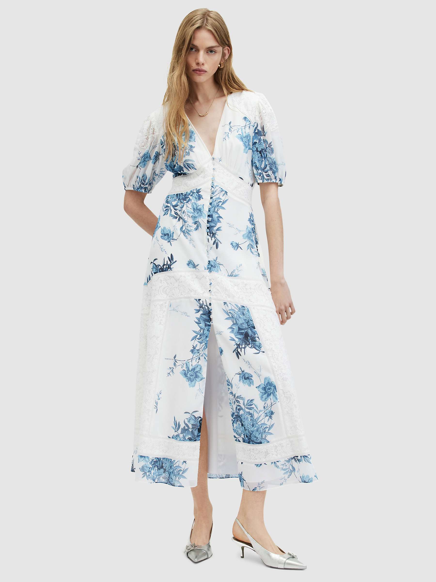 Buy AllSaints Dinah Dekorah Midi Floral Dress, Denim Blue/White Online at johnlewis.com