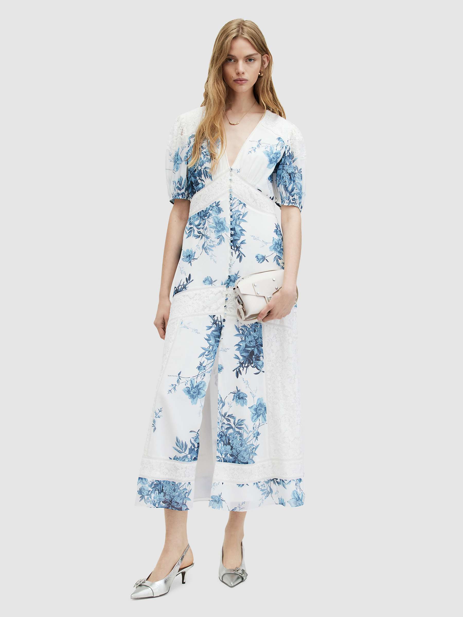 Buy AllSaints Dinah Dekorah Midi Floral Dress, Denim Blue/White Online at johnlewis.com