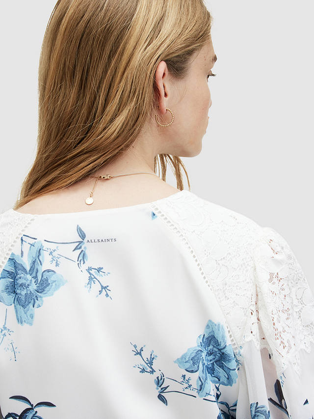 AllSaints Dinah Dekorah Midi Floral Dress, Denim Blue/White