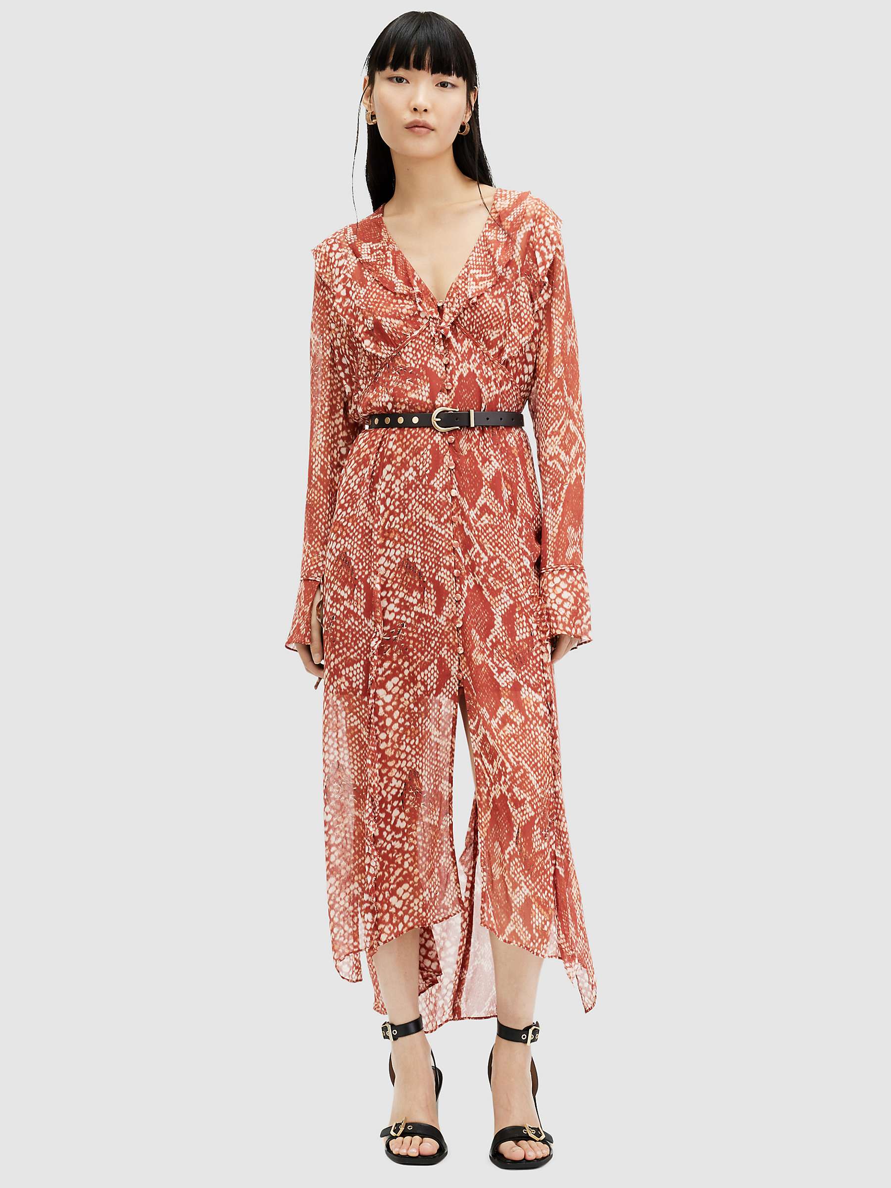 Buy AllSaints Liana Waimea Midi Dress, Red Clay Online at johnlewis.com