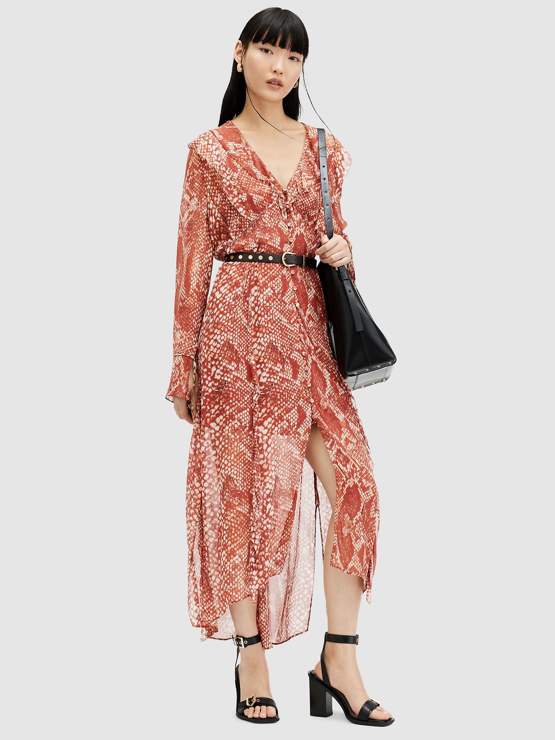 Buy AllSaints Liana Waimea Midi Dress, Red Clay Online at johnlewis.com