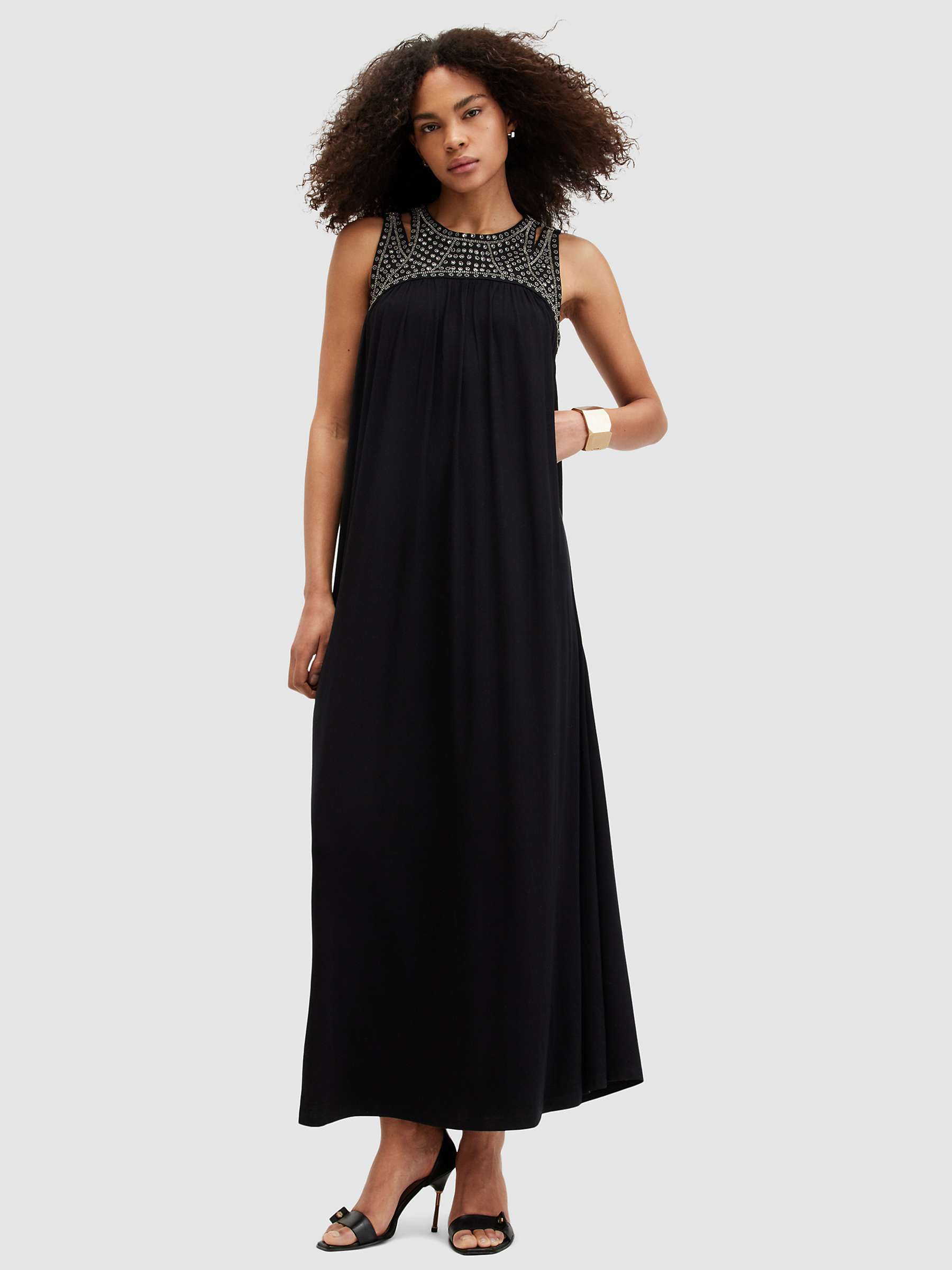 Buy AllSaints Arizona Embroidered Maxi Dress, Black Online at johnlewis.com