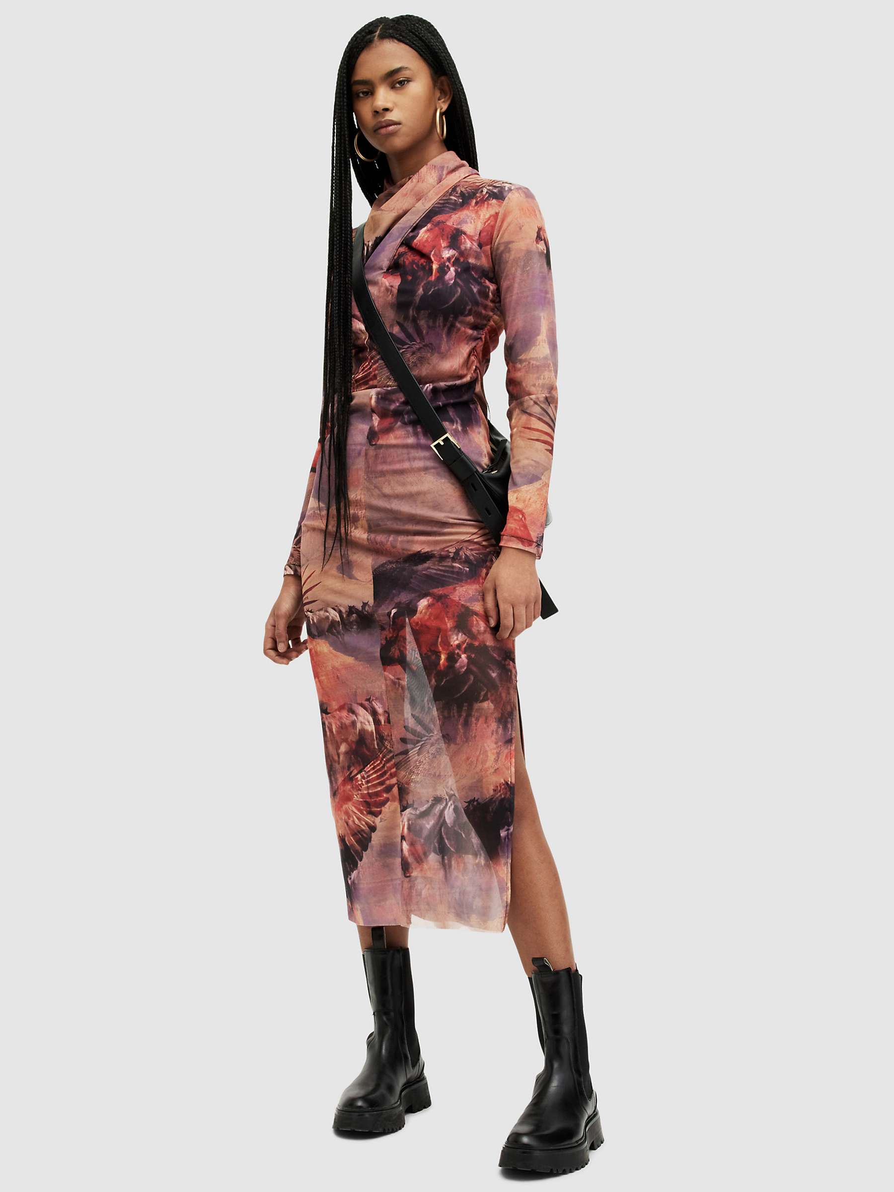 Buy AllSaints Tia Colca Midi Dress, Canyon Purple Online at johnlewis.com
