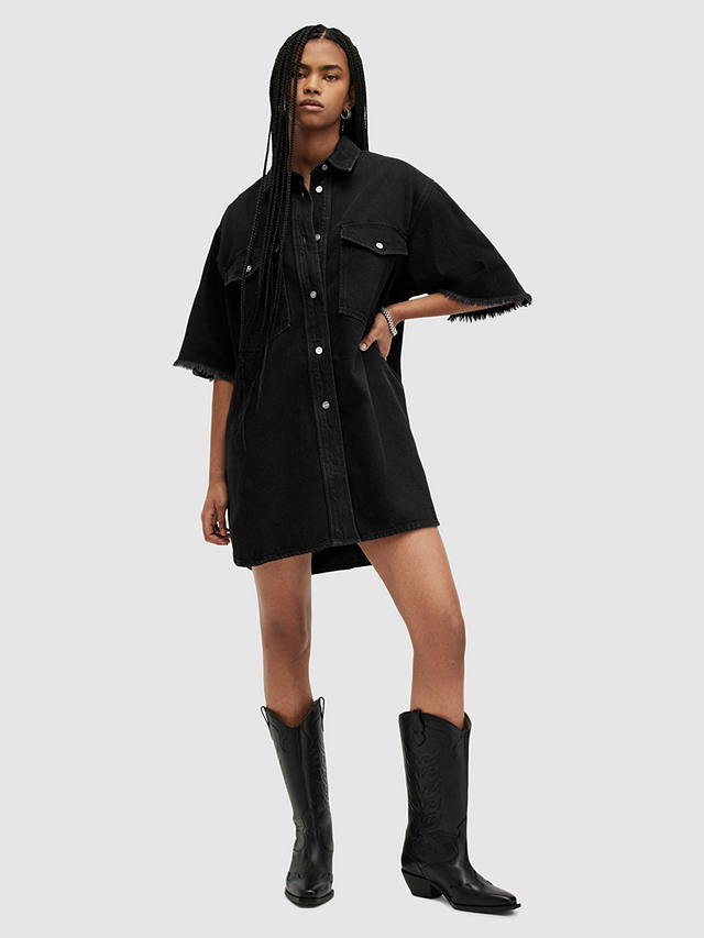 AllSaints Lily Denim Mini Shirt Dress, Washed Black
