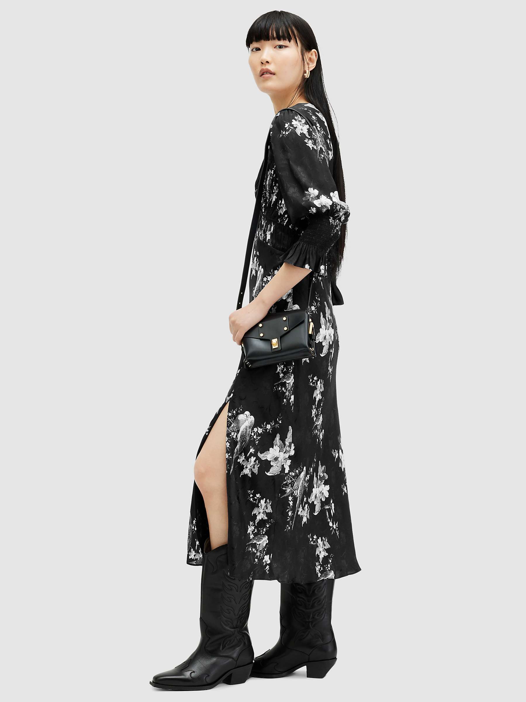 Buy AllSaints Hannah Iona Jacquard Floral Midi Dress, Black/Multi Online at johnlewis.com