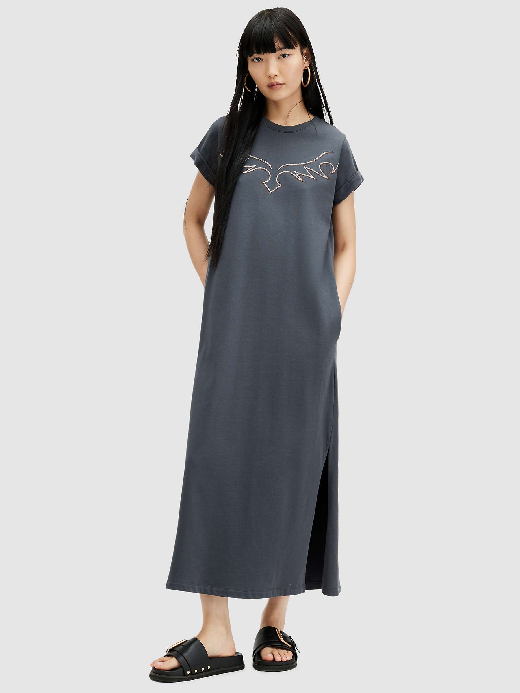 Buy AllSaints Randal Anna T-Shirt Midi Dress, Washed Black Online at johnlewis.com