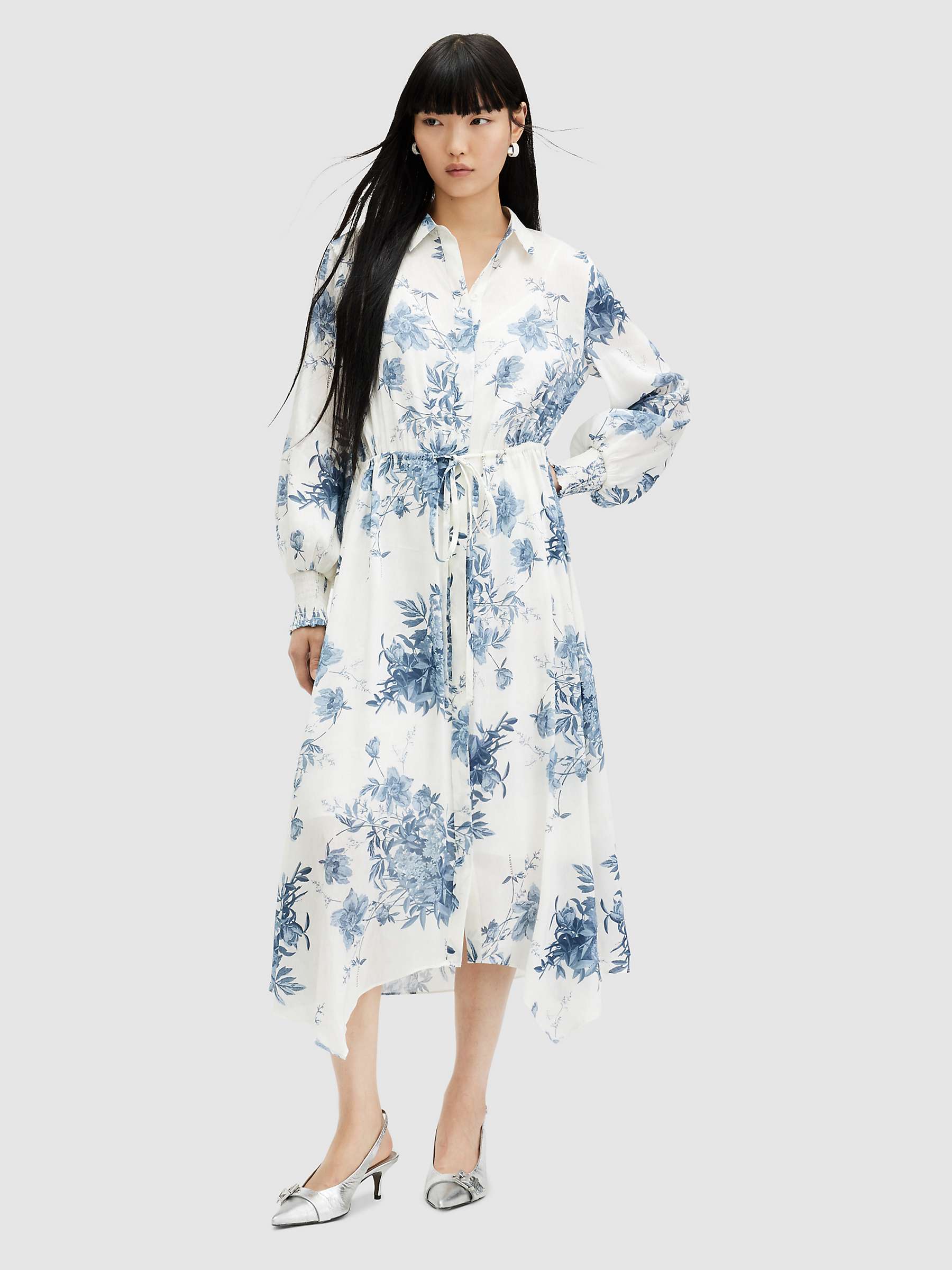 Buy AllSaints Skye Dekorah Linen and Silk Blend Midi Dress, Denim Blue Online at johnlewis.com