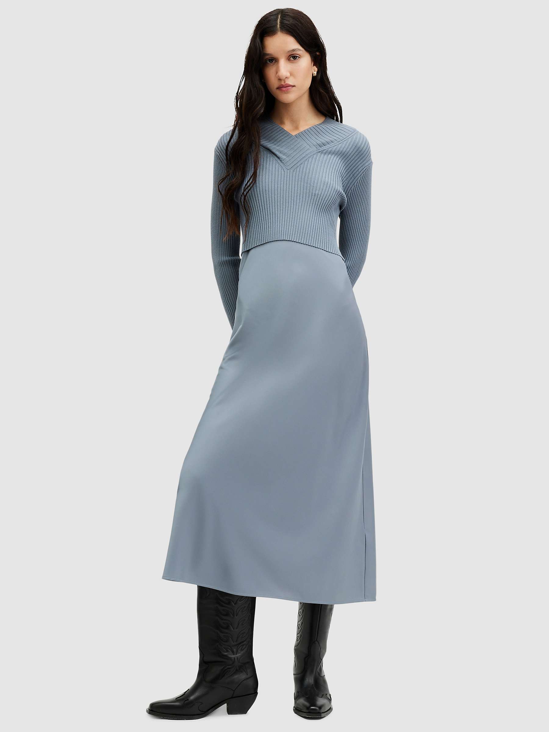 Buy AllSaints Hana 2-In-1 Midi Dress, Denim Blue Online at johnlewis.com