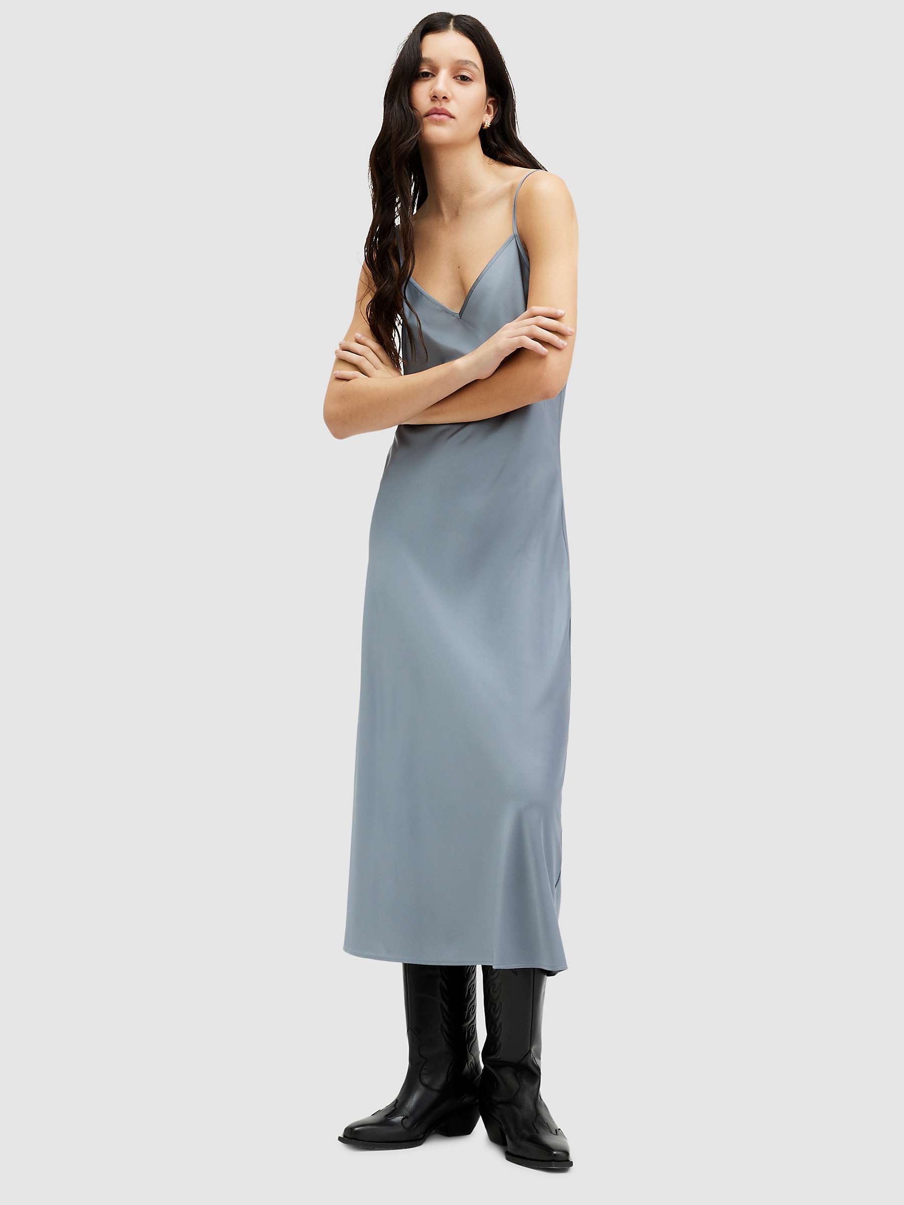 Buy AllSaints Hana 2-In-1 Midi Dress, Denim Blue Online at johnlewis.com