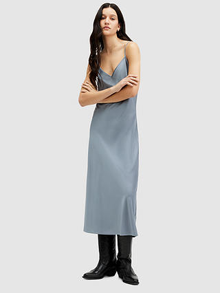 AllSaints Hana 2-In-1 Midi Dress, Denim Blue