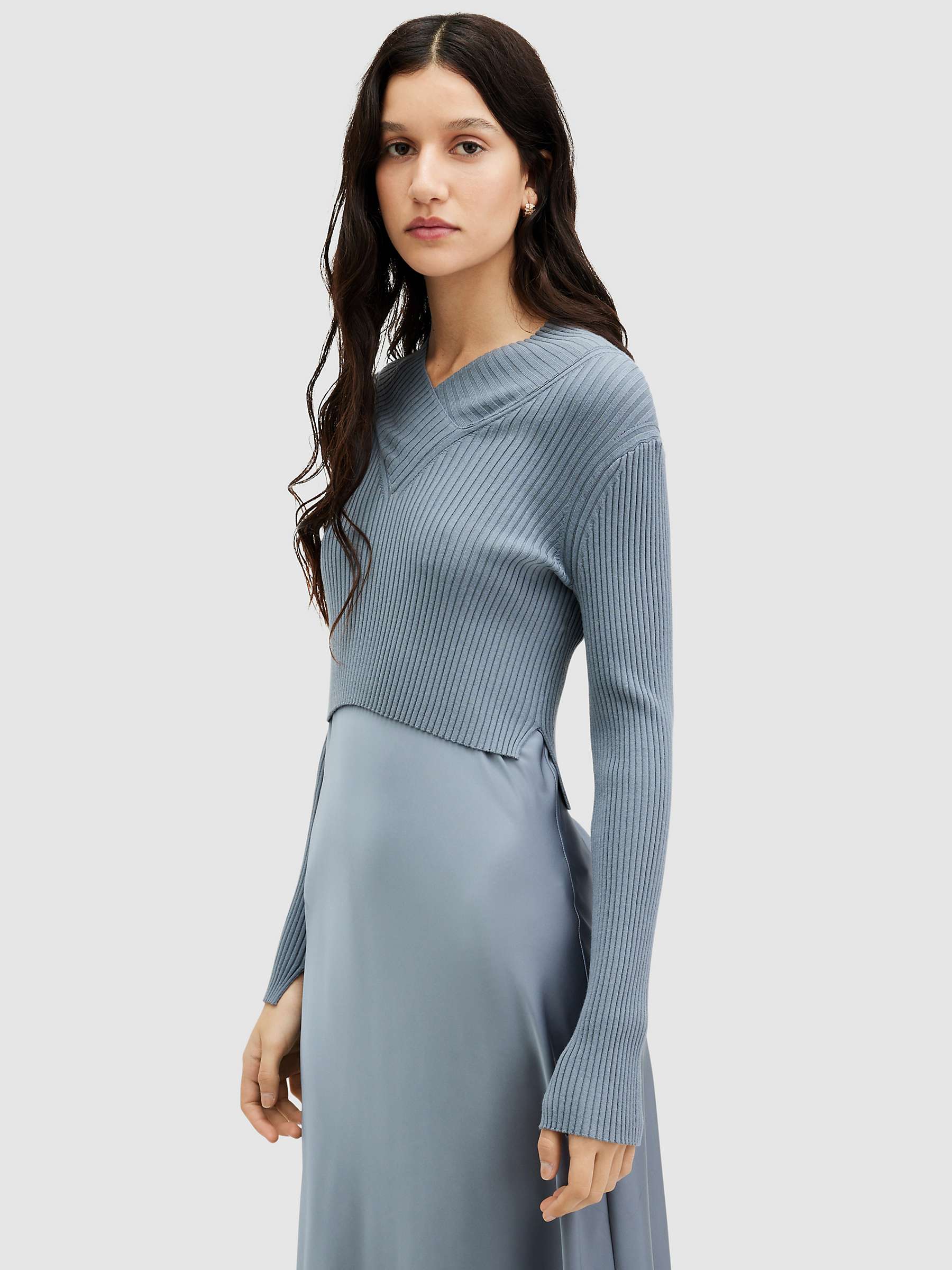 Buy AllSaints Hana 2-In-1 Midi Dress, Denim Blue Online at johnlewis.com