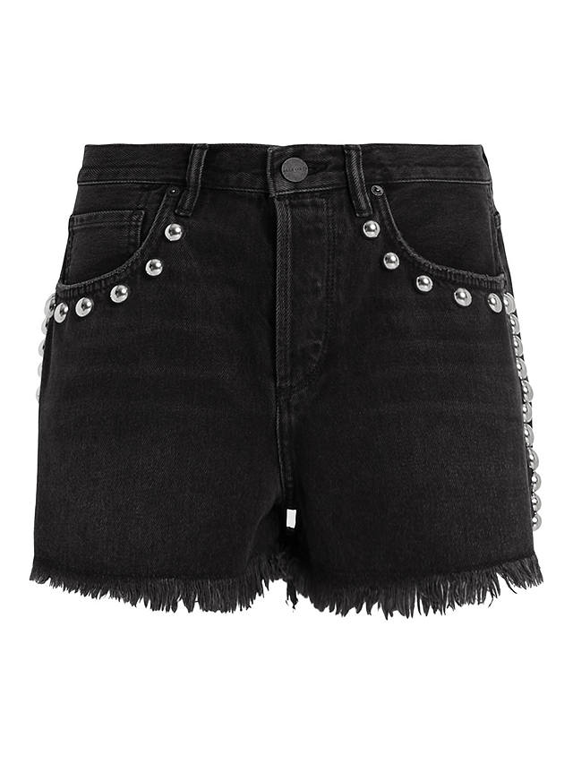 AllSaints Heidi Studded Denim Cotton Shorts, Washed Black