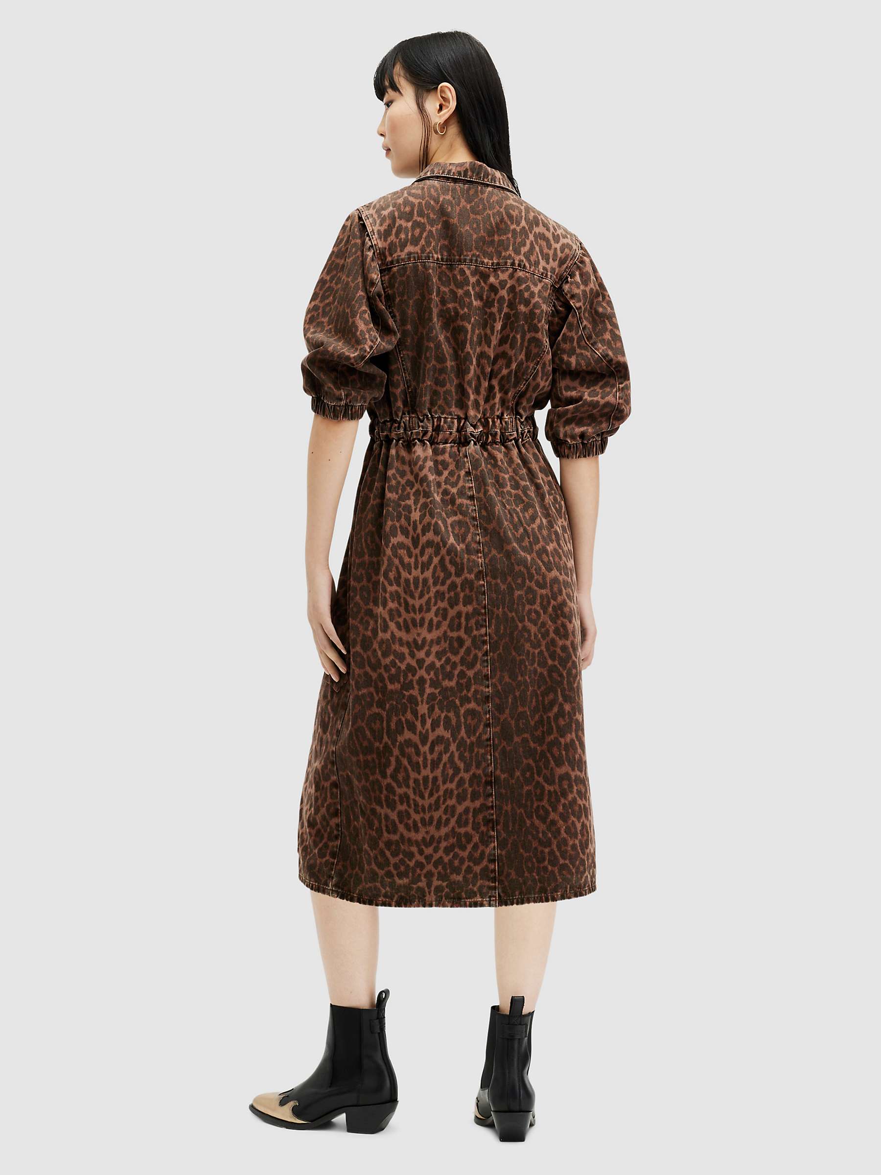 Buy AllSaints Osa Leopard Print Midi Shirt Dress, Brown Online at johnlewis.com