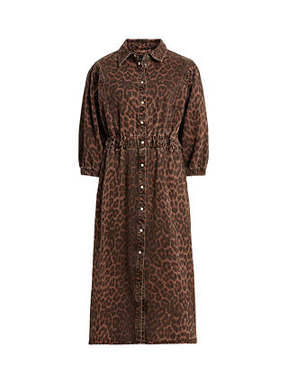 AllSaints Osa Leopard Print Midi Shirt Dress, Brown