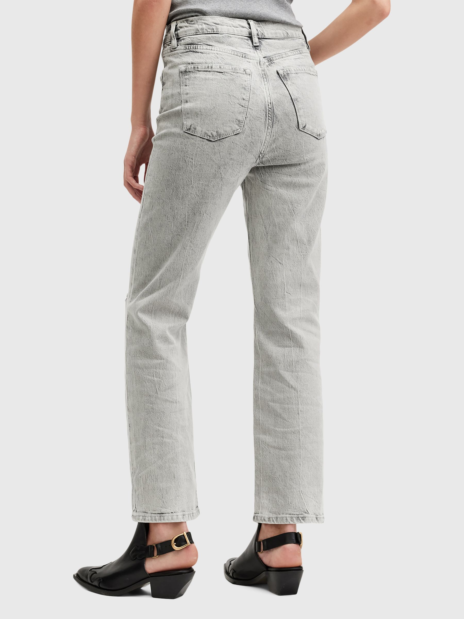 AllSaints Edie High Rise Straight Jeans, Snow Grey, 25