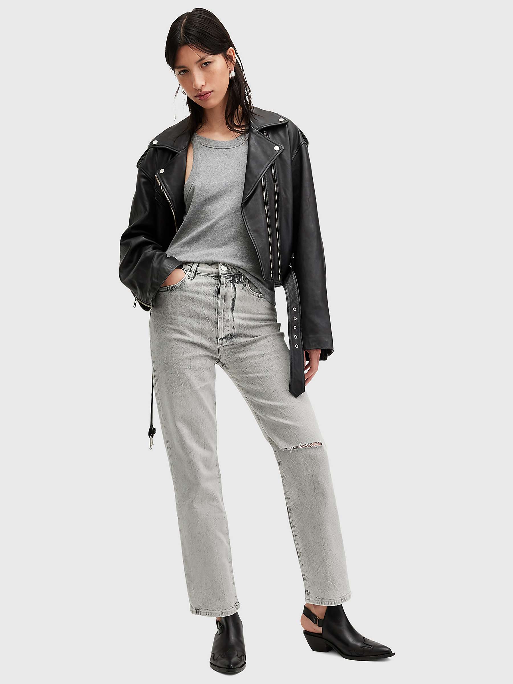 Buy AllSaints Edie High Rise Straight Jeans, Snow Grey Online at johnlewis.com