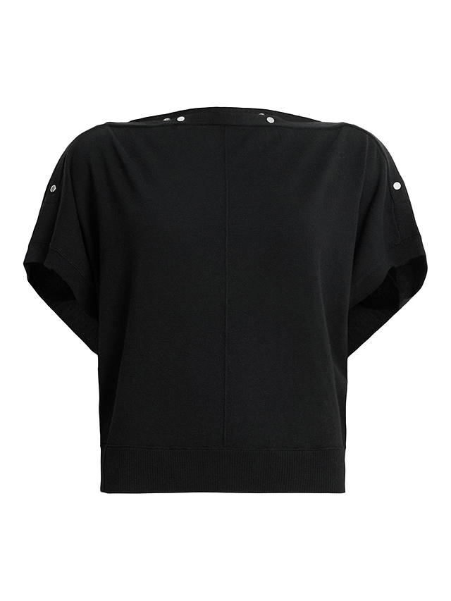 AllSaints Eli Press Stud Shoulder Fine Wool Knit Blend Jumper, Black