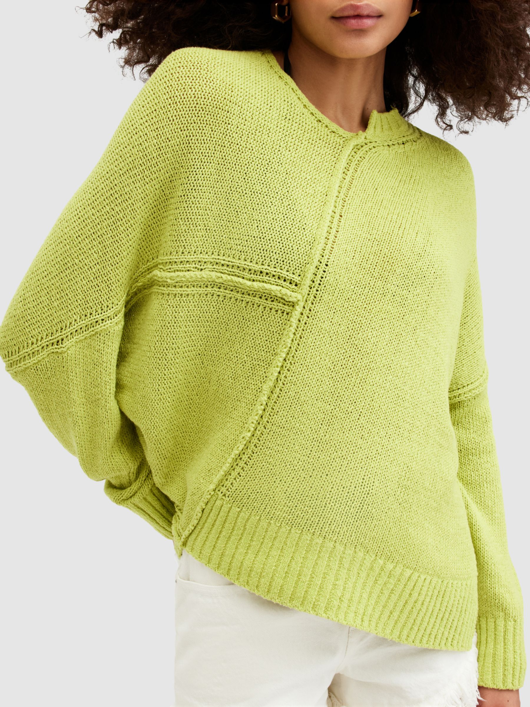 AllSaints Lock Slub Oversized Jumper, Zest Lime Green, XS