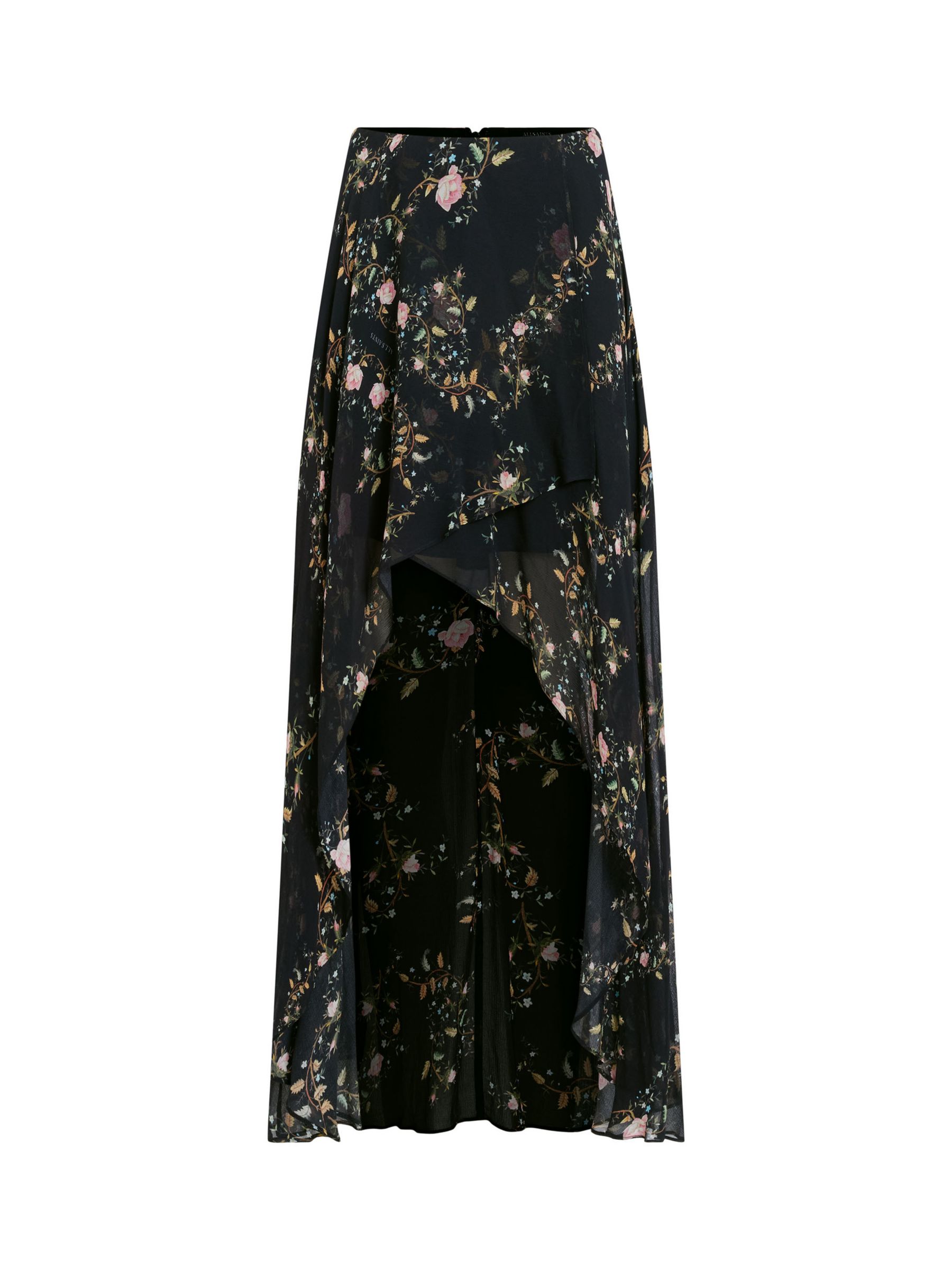 Buy AllSaints Slvina Oto Floral Asymmetric Maxi Skirt, Black/Multi Online at johnlewis.com
