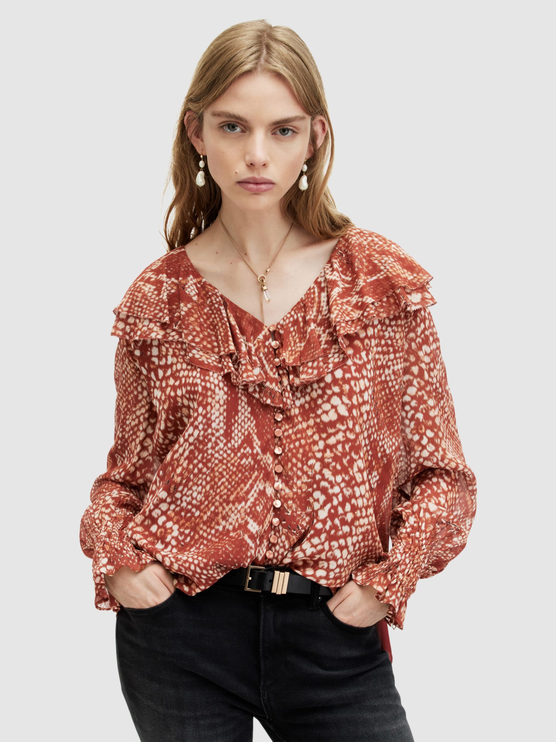 Allsaints Phoebe Waimea Blouse, Red Clay, 12