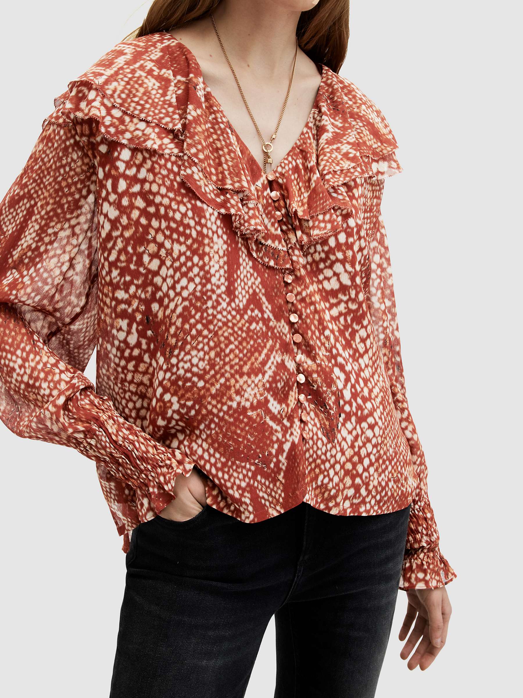 Buy Allsaints Phoebe Waimea Blouse, Red Clay Online at johnlewis.com