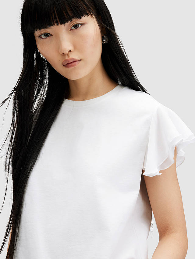 AllSaints Isabel Frill Sleeve T-Shirt, Chalk White