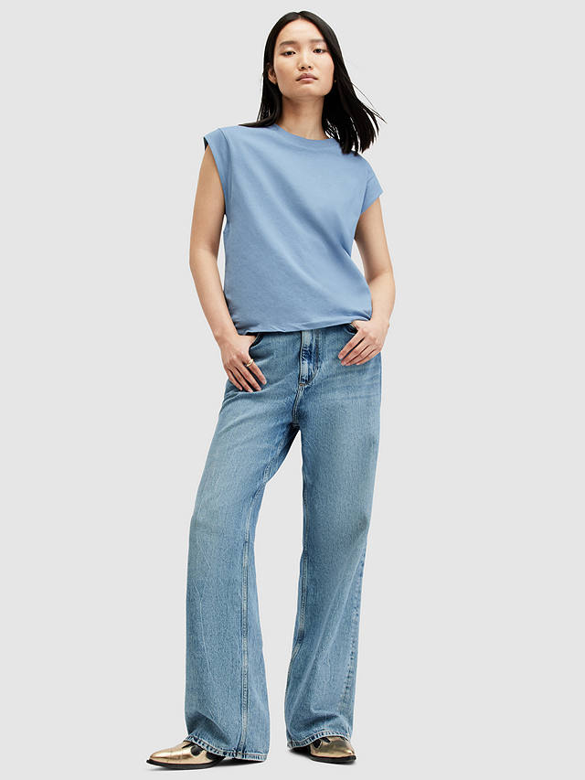 AllSaints Esme Cap Sleeve Organic Cotton T-Shirt, Denim Blue