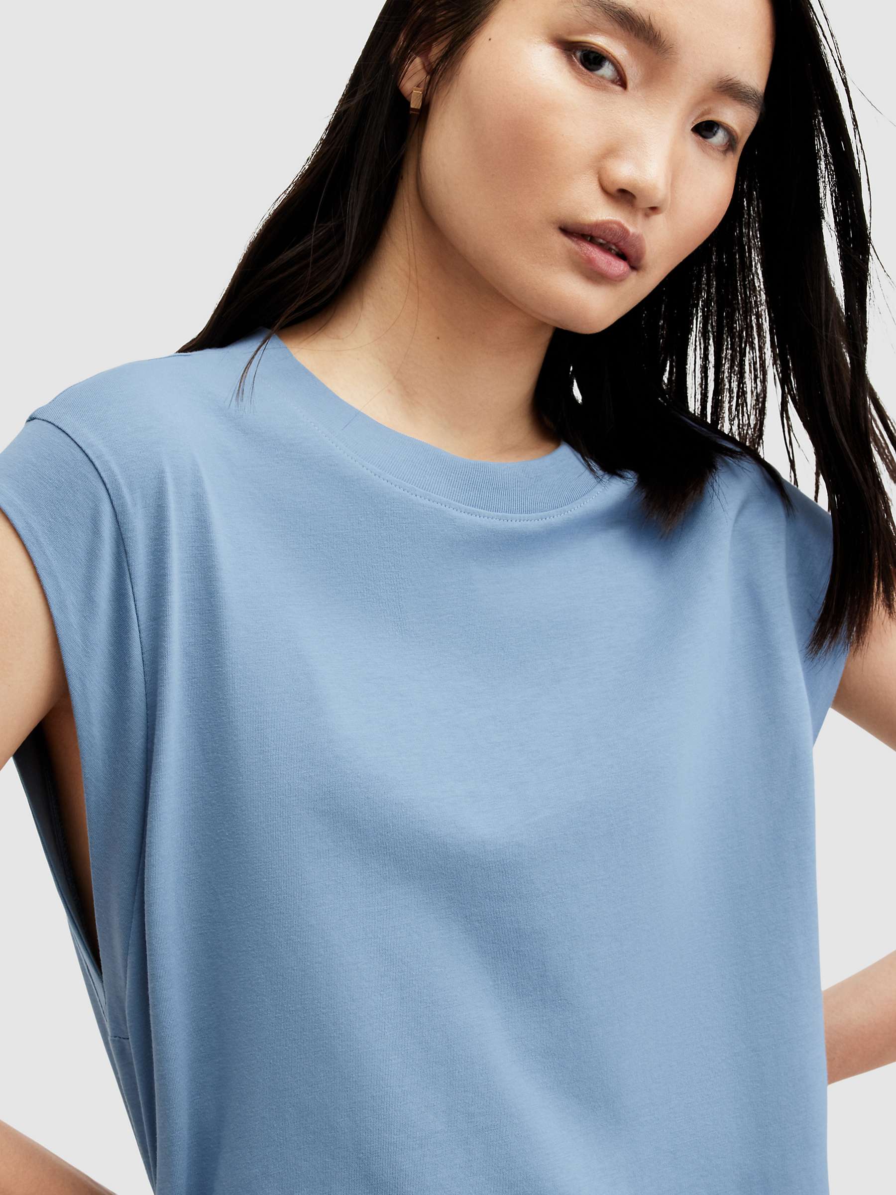 Buy AllSaints Esme Cap Sleeve Organic Cotton T-Shirt, Denim Blue Online at johnlewis.com