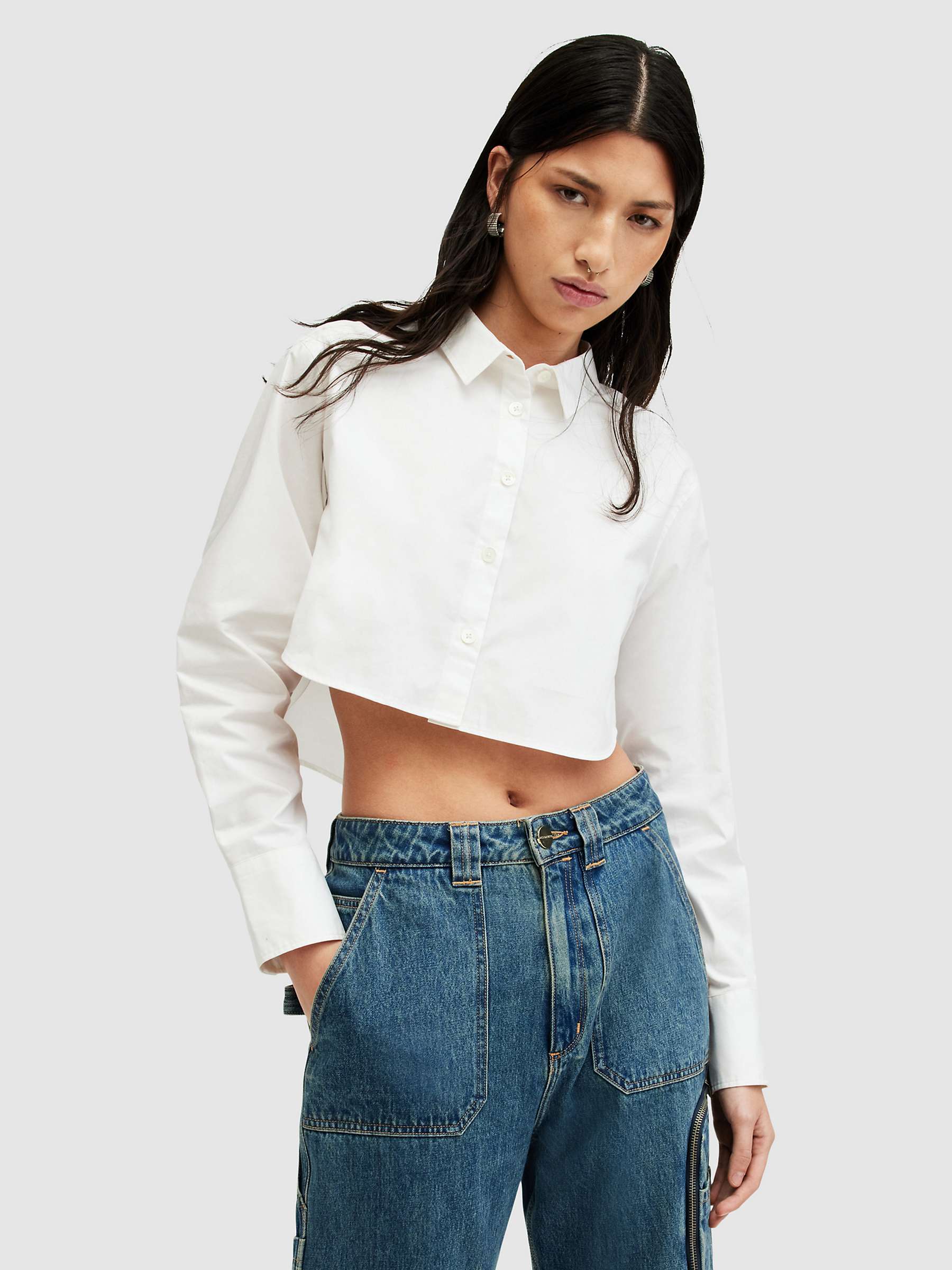 Buy AllSaints Averie Cropped Organic Cotton Shirt, White Online at johnlewis.com