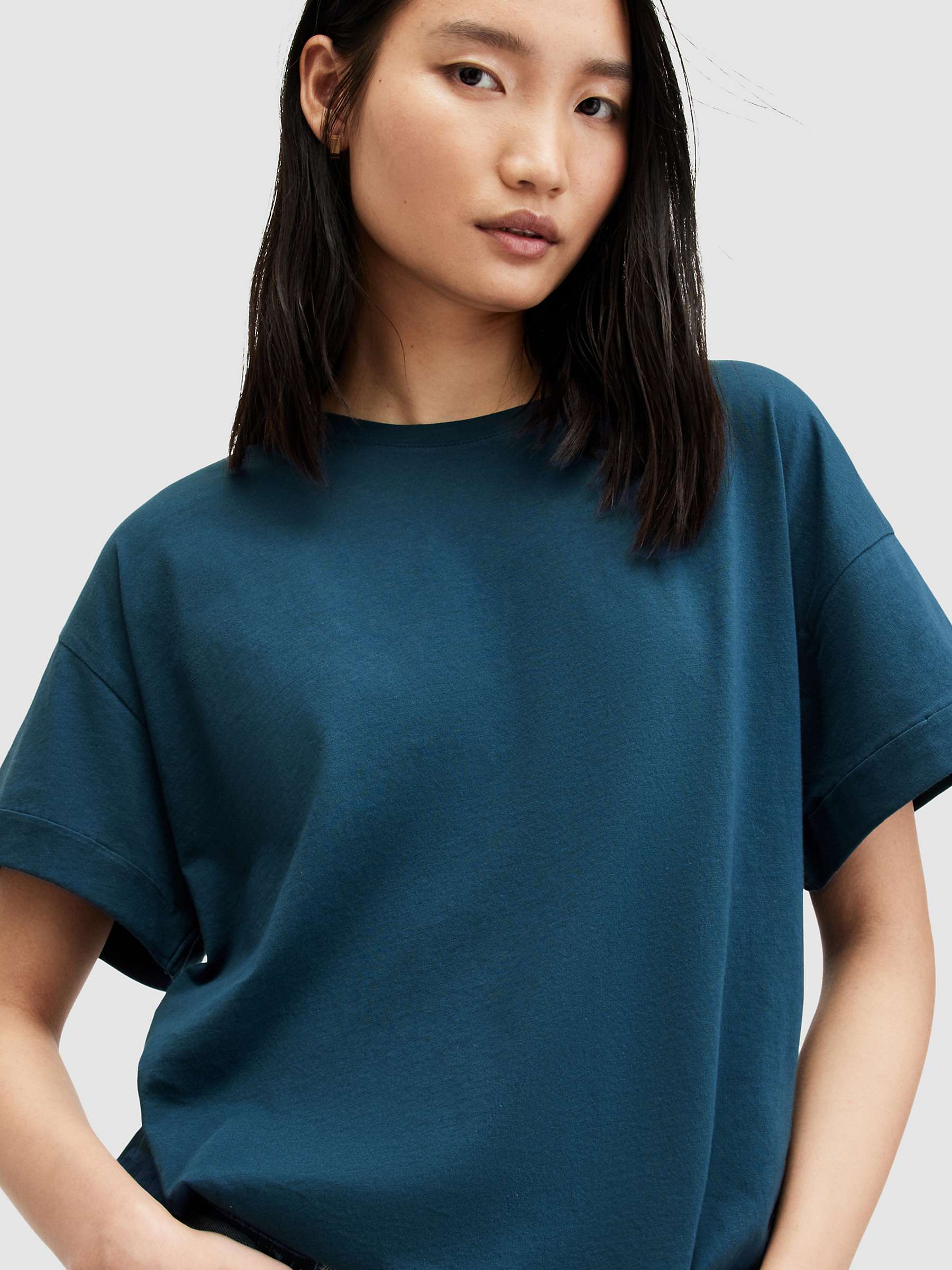 Buy AllSaints Briar Plain Organic Cotton T-Shirt, Ink Blue Online at johnlewis.com